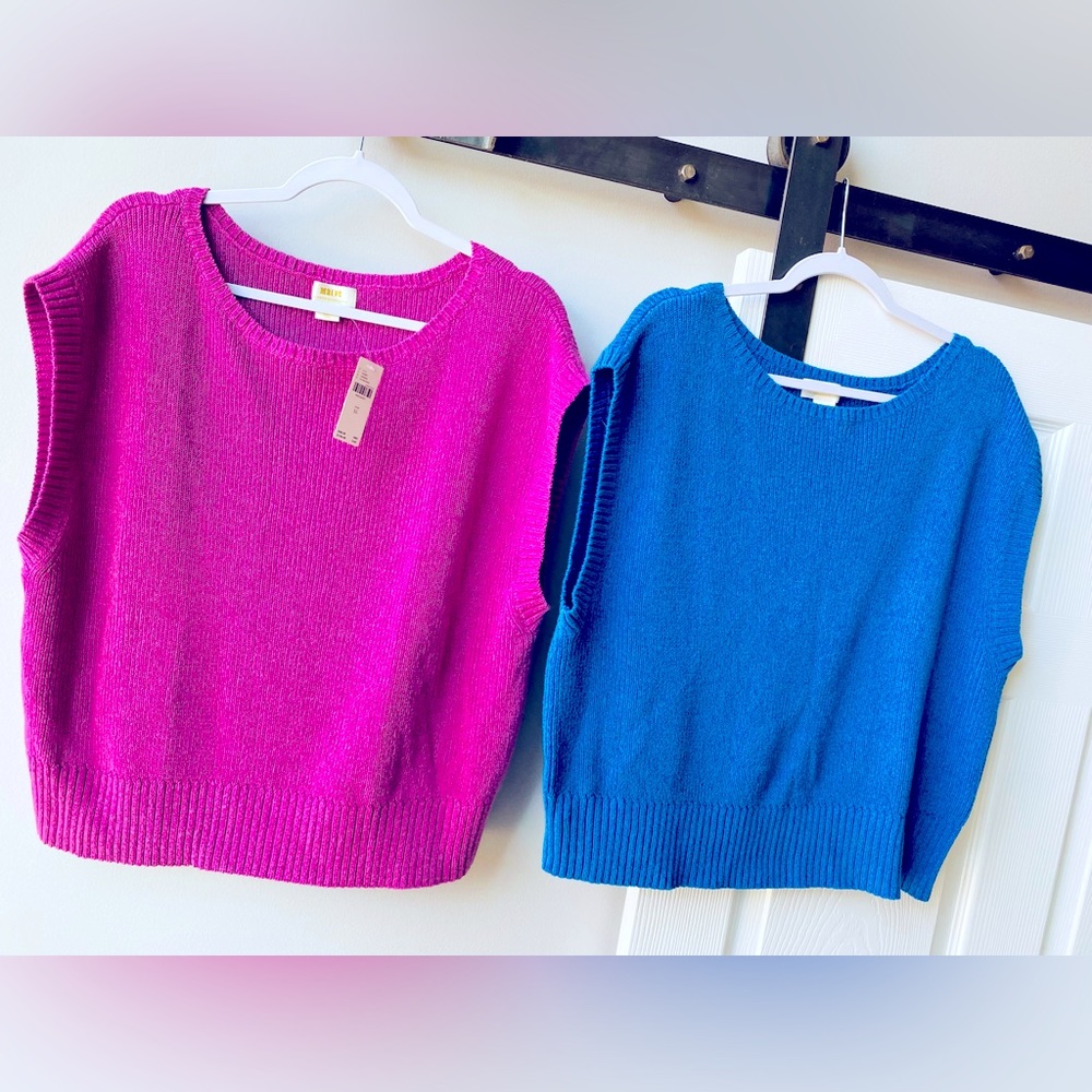 Anthropologie knit vest Size XL blue & pink/purple NWT